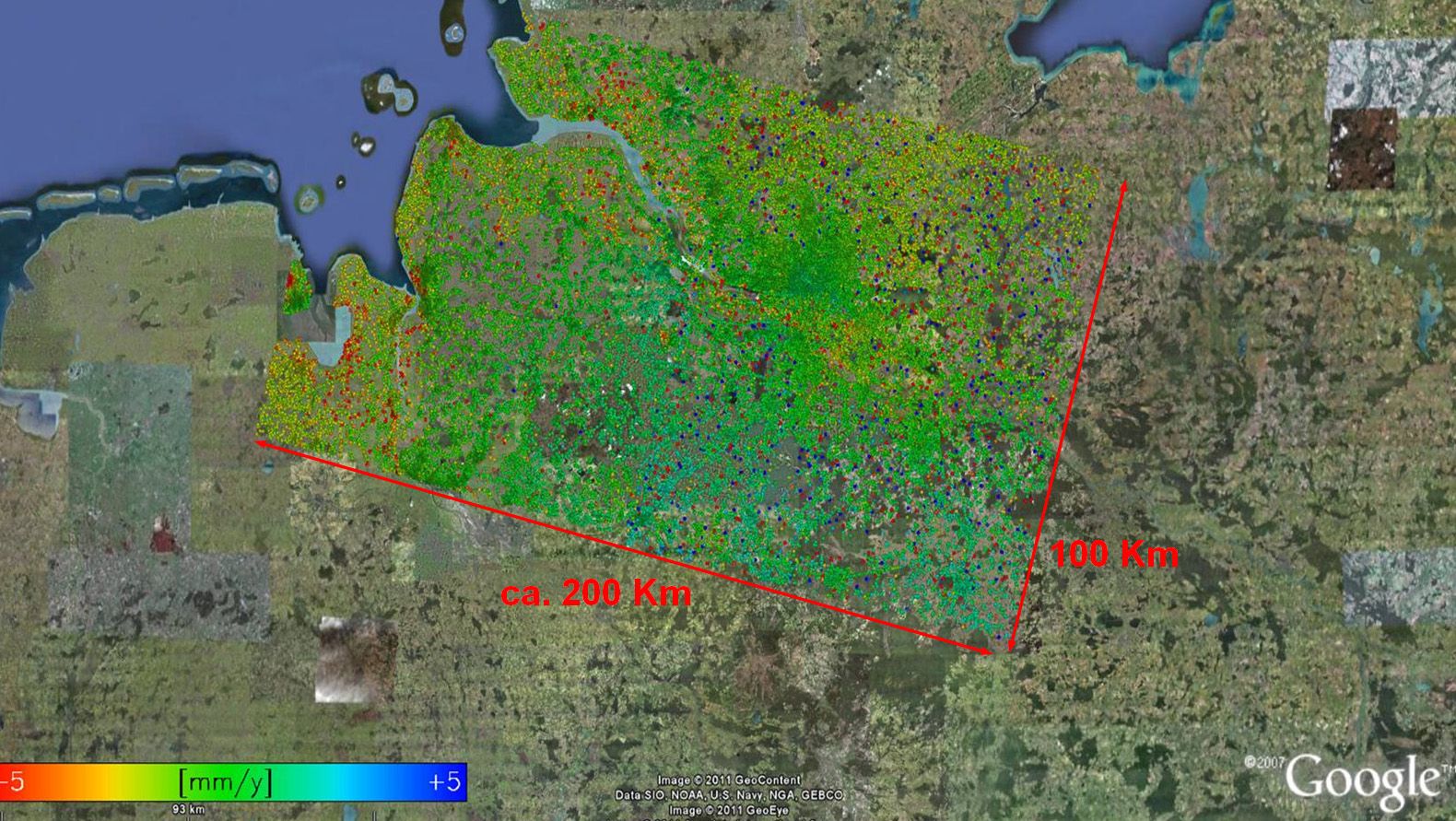Harta monitorizare tasare teren cu ajutorul InSAR